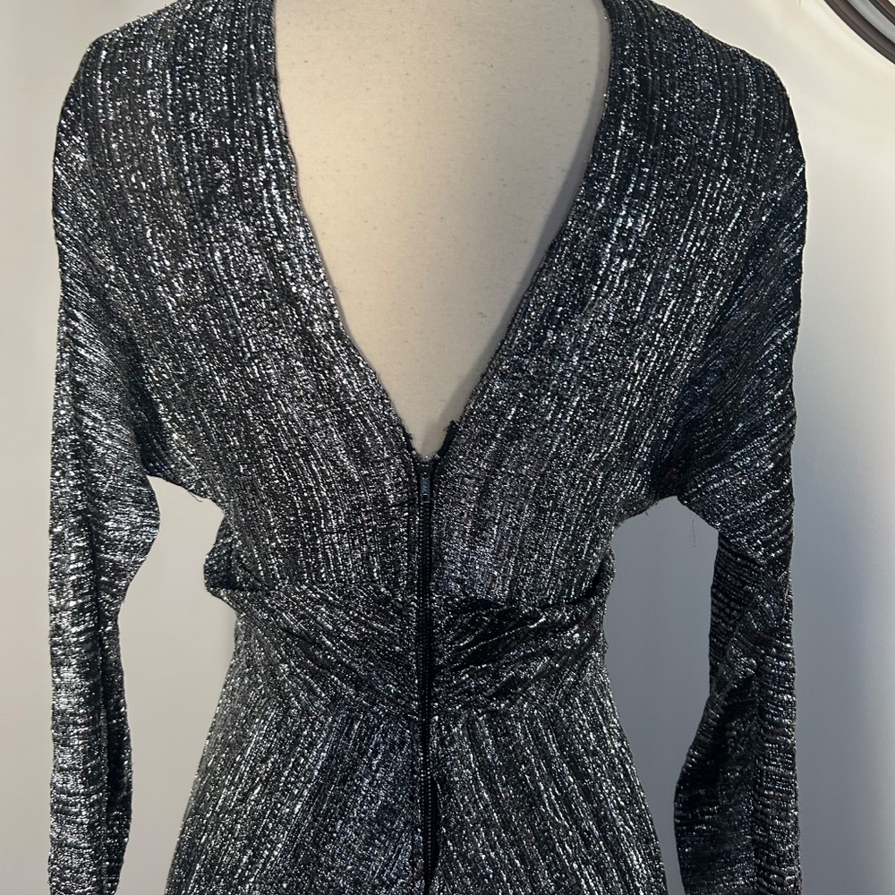 Vintage 70s Incredible Silver Metallic Maxi Dress - Picture 5 of 6